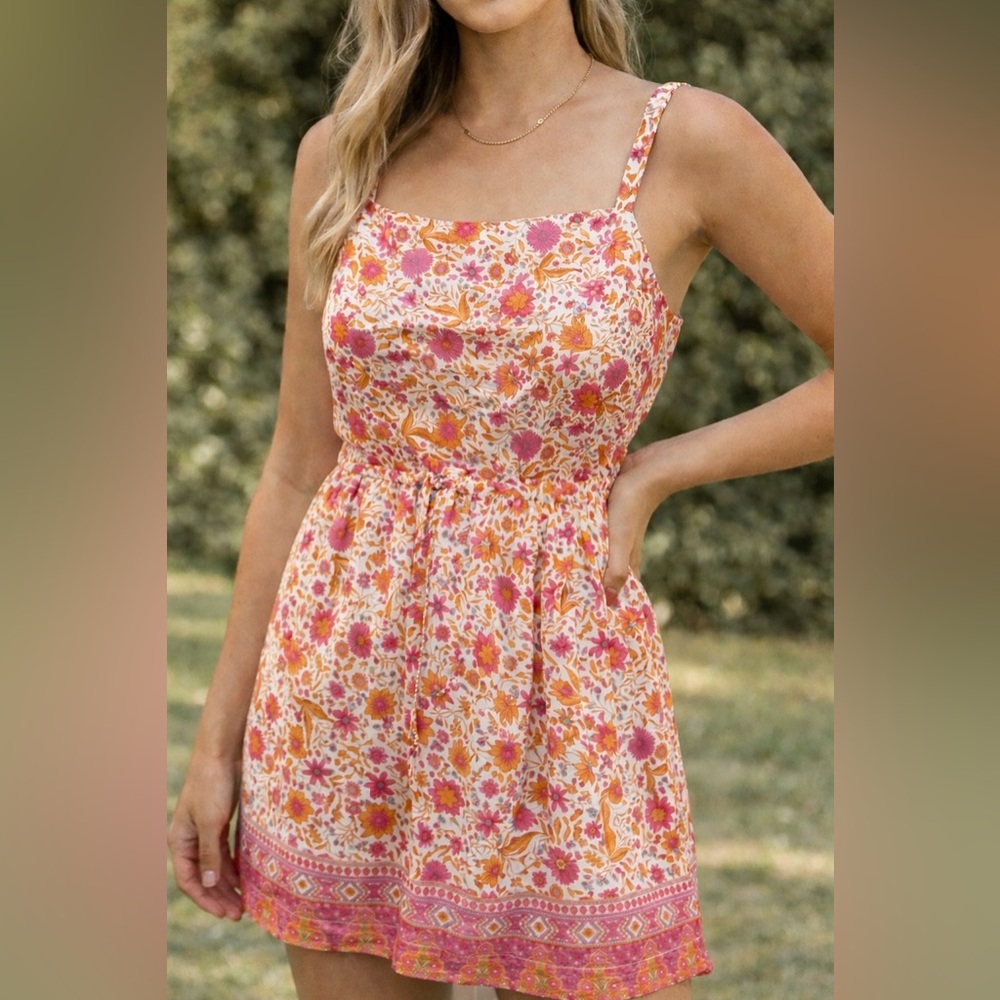 VICI Floral Sundress | Medium | Pink & Orange Boho Summer Dress